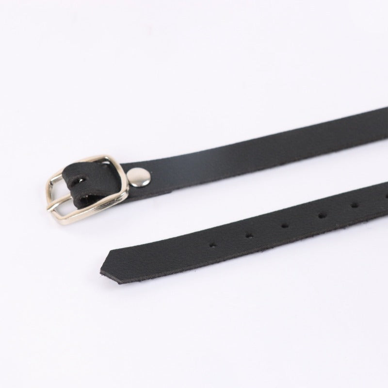 a pair pu black minimalist versatile thin ankle straps