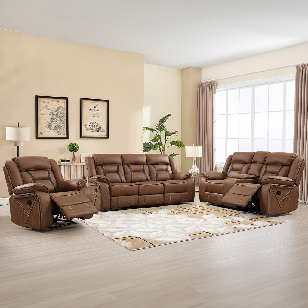 faux leather manual recliner set 3 seat sofa loveseat