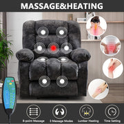 oversized manual recliner chair massage heat soft fabric