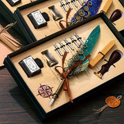 1 set feathers vintage mechanical gear pen wax print brass
