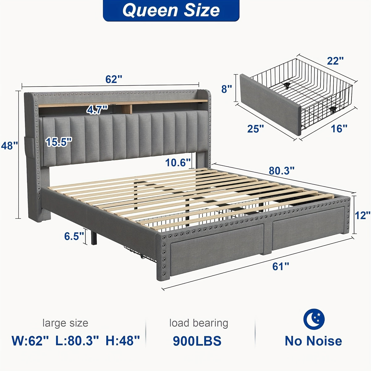 king size upholstered bed frame storage 2 tier headboard 2