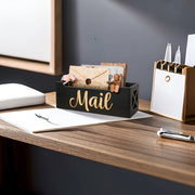 wooden mail holder storage organizer box rustic brown wood